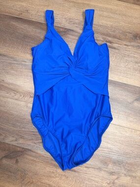 Miraclesuit Pandora One Piece Swimsuit Blue Twist Front Slimming Control Size 12